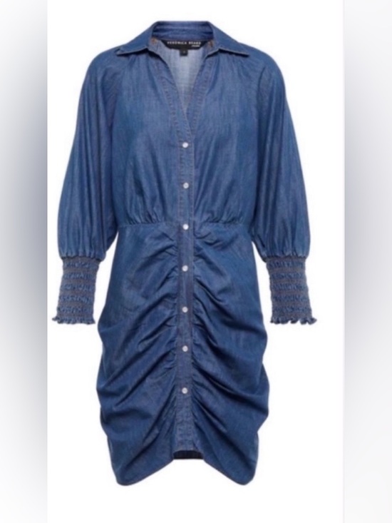 Veronica Beard Dresses & Skirts - Veronica Beard Allie Chambray Shirt Dress 2 Ruched Denim Button Front $398